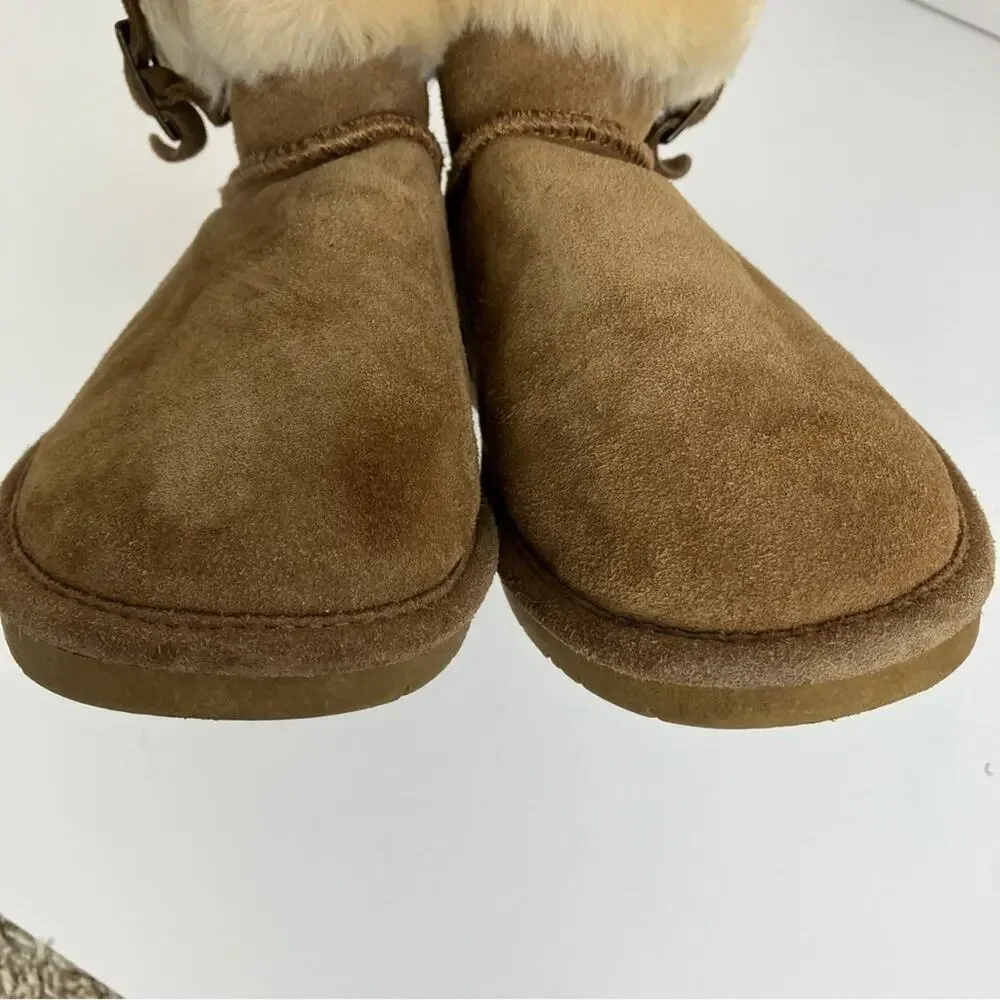 Bearpaw Abby Sheepskin Lined Hickory Winter Boots Ankle Buckle Size 7